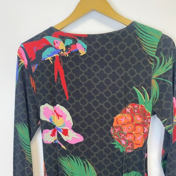 Soft Surroundings Wear Anywhere Tropical Floral Bird Faux Wrap Maxi Dress - Picture 14 of 16